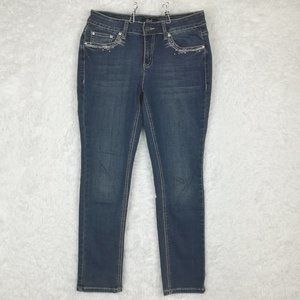 Earl Jean Womens Skinny Ankle Blue‎ Denim Jeweled Embroidered Lace Stretch 6